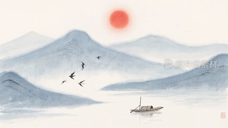 中式山水日出图