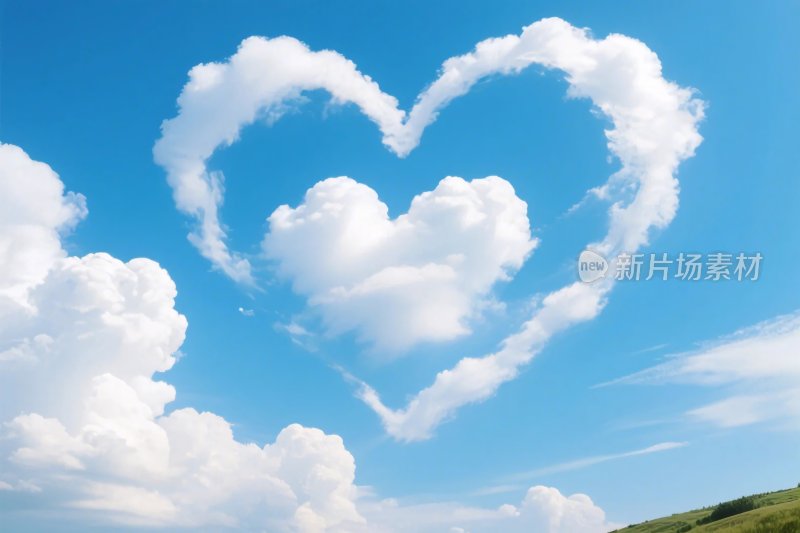 爱心云朵蓝天插画