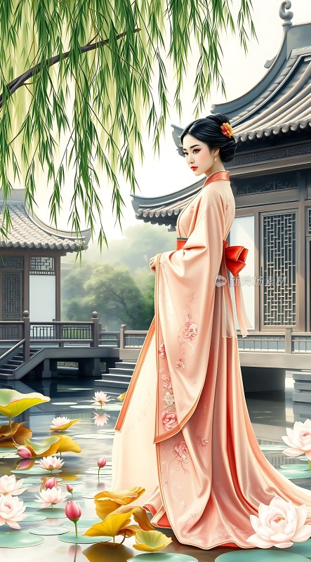 汉服佳人荷塘月色