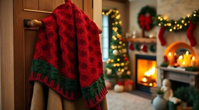 圣诞温馨之家红色围巾与温暖壁炉 圣诞温馨之家红色围巾与温暖壁炉