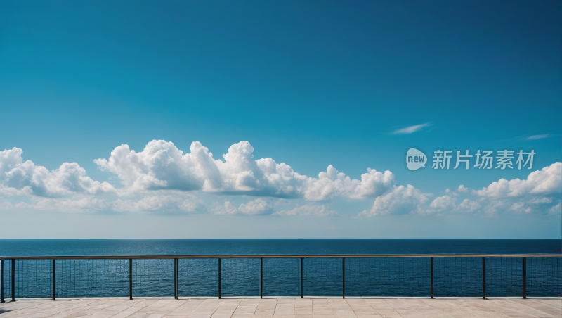 俯瞰大海的混凝土走道上的长凳高清风景图片