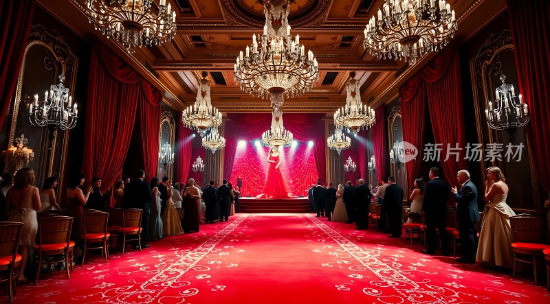 华丽舞会现场红毯星光璀璨