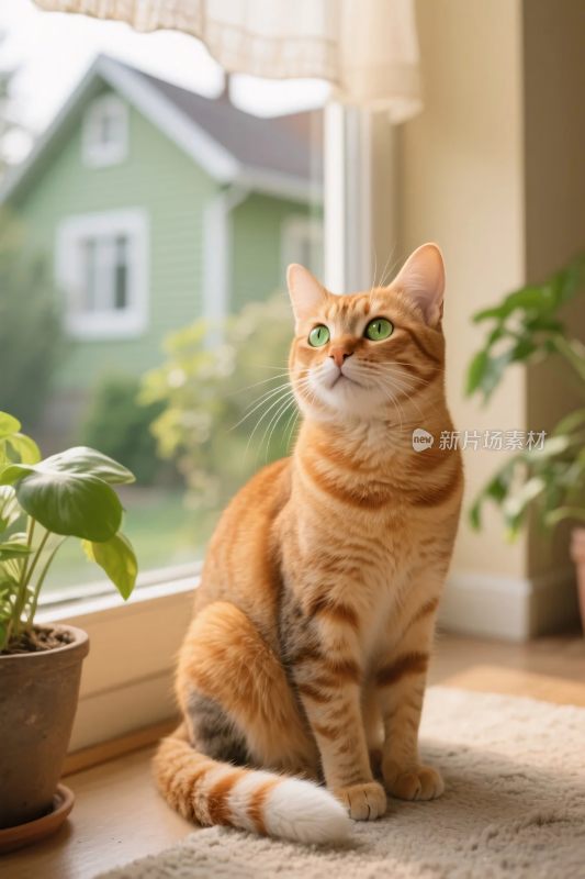 橘猫于窗边场景图