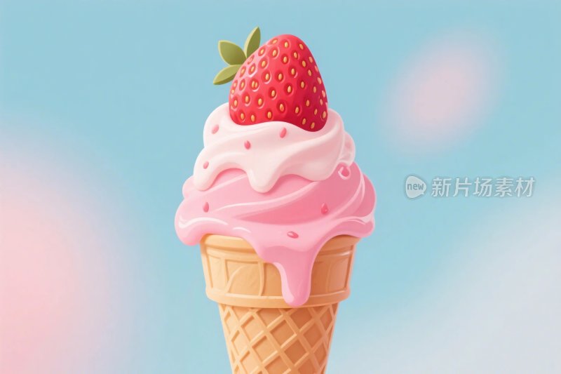 草莓冰淇淋甜筒插画