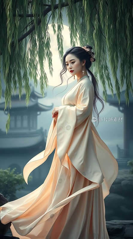 汉服佳人月下舞