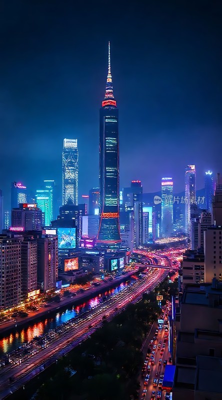 璀璨都市夜景灯火辉煌的现代建筑群