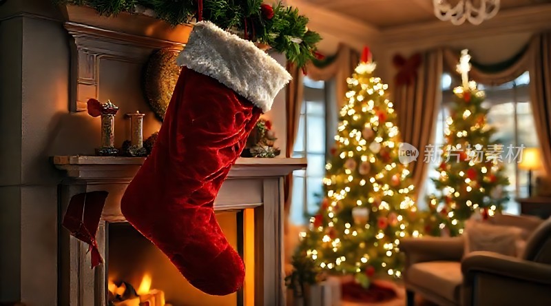 圣诞袜与温馨壁炉