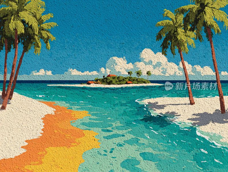 夏日海边插画风景