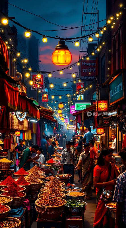 夜市繁华灯火通明热闹非凡