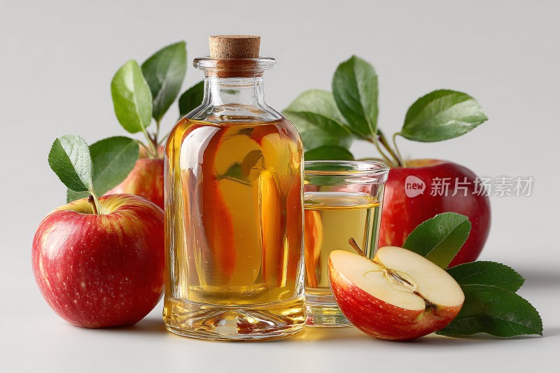 苹果与苹果酒瓶插画画面