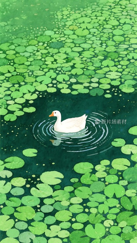 绿荷白鸭图