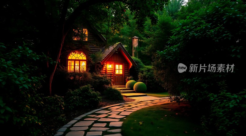 温馨小屋夜色下的宁静家园