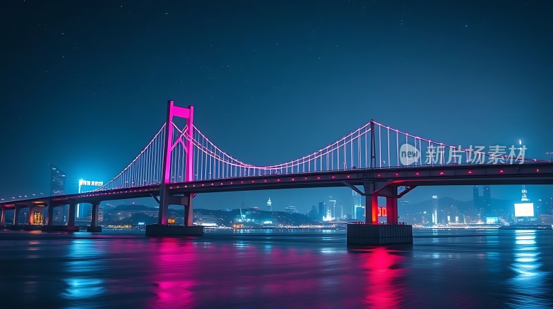 夜幕下璀璨的跨江大桥