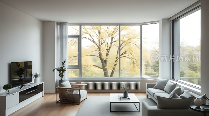 现代简约客厅大窗景致自然光线充足