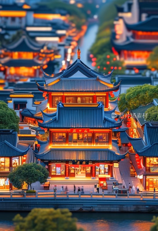 卡通南京夫子庙夜景