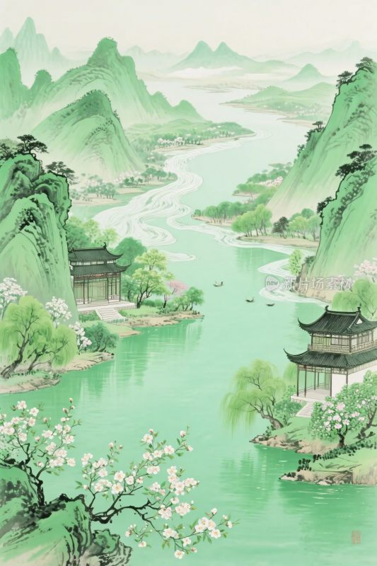 水墨山水风景插画