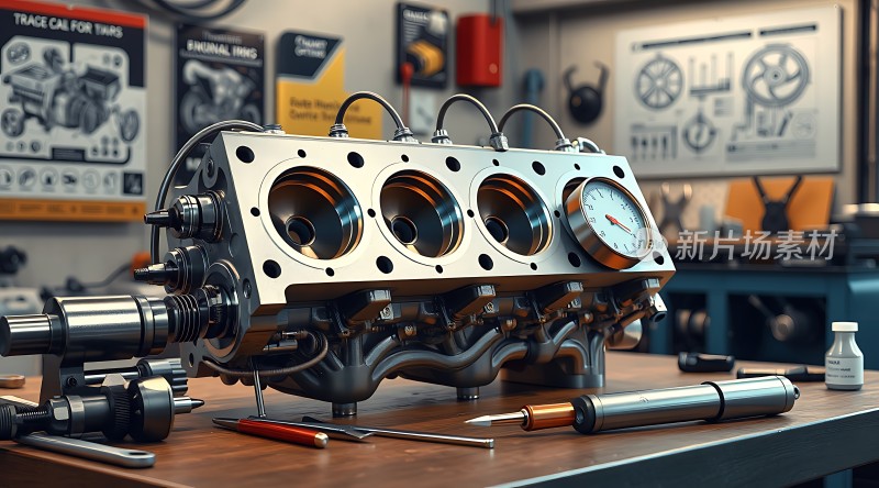 机械车间里的精密引擎组装