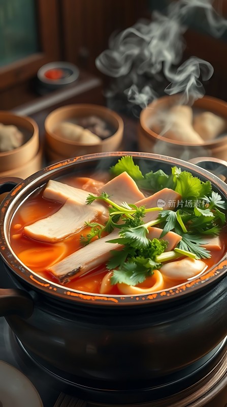 热气腾腾麻辣烫鲜香诱人美味佳肴
