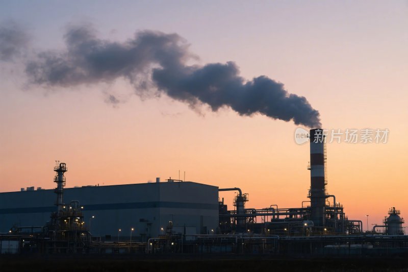 工业厂区晚霞烟囱