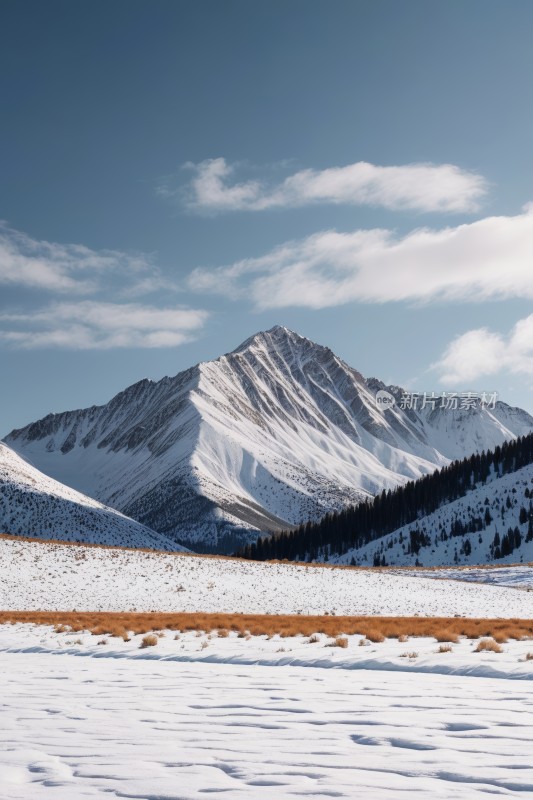 雪山上有几棵树高清风景图片