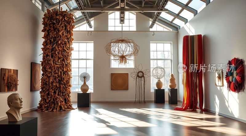 艺术殿堂光影交错雕塑与画作共舞