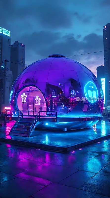 霓虹灯下的未来主义建筑