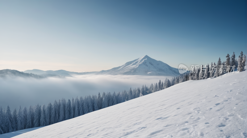 滑雪者雪山斜坡上可以山景色