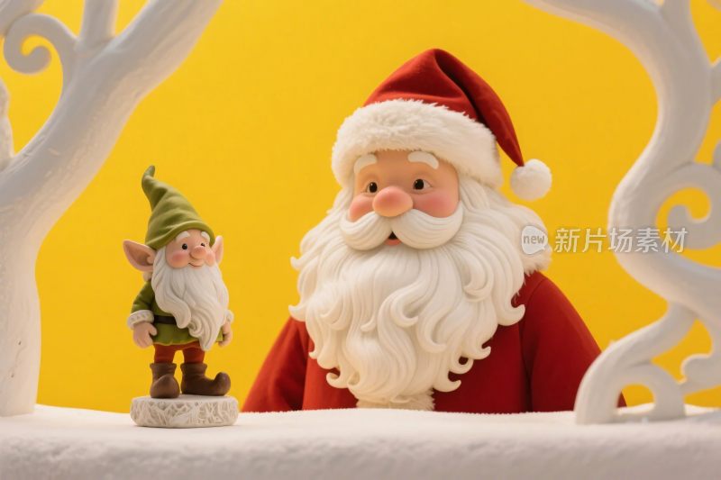 圣诞老人与精灵卡通插画