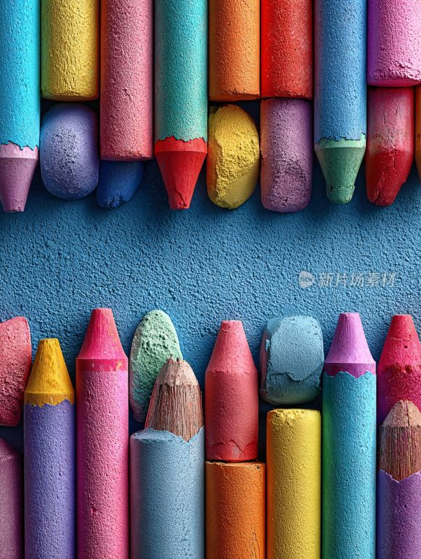 色彩缤纷的蜡笔排列展示