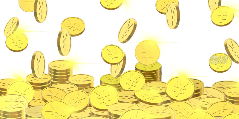 金黄色的钱币金币铜钱漫天飞舞铺满地上