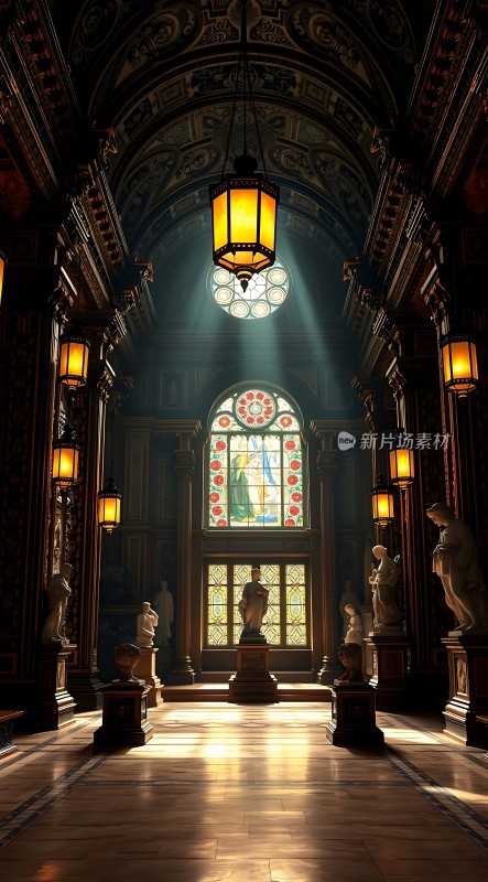 阳光下的宏伟教堂内部
