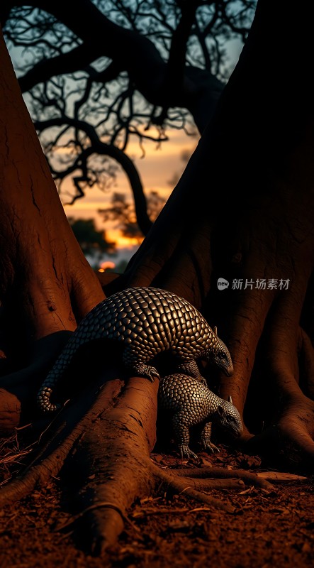 树下的两只穿山甲