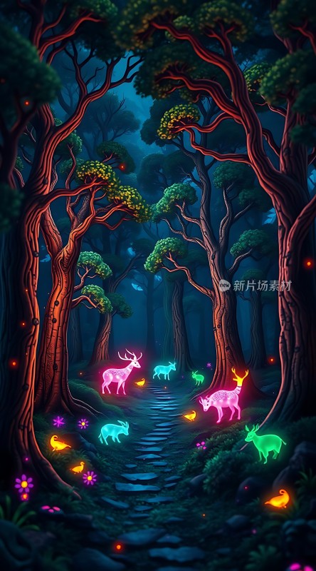 神秘森林夜光鹿影