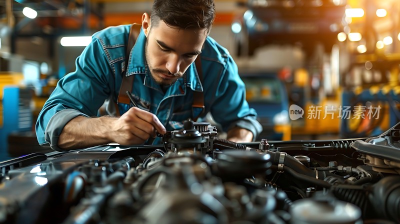 机械师专注检修汽车引擎