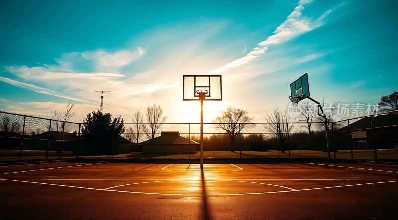 日落下的篮球场