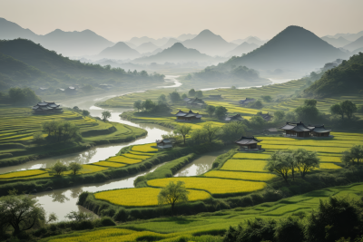 看到山谷的景色山谷中一条河流流过纹理背景