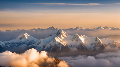 雪山照片日出阳光山峰云海自然生态环境风景