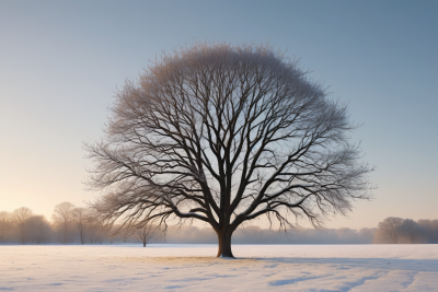 蓝天雪地里的树高清图片