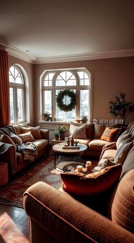 温馨客厅舒适沙发自然光线和谐氛围