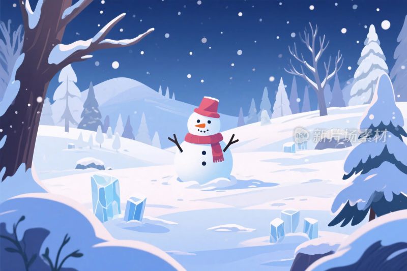 冬日雪地雪人插画