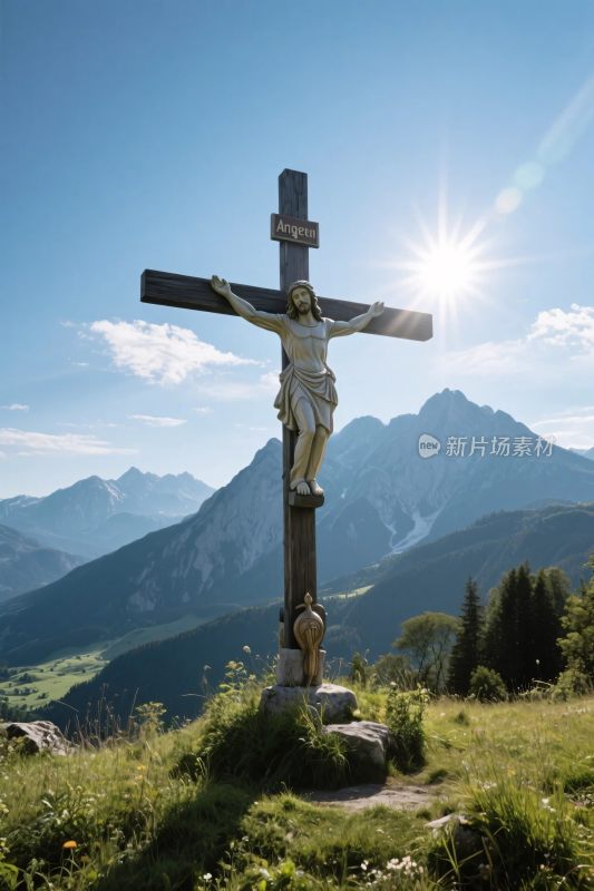 耶稣十字架山水风景