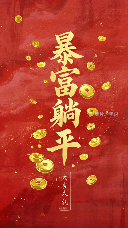 暴富躺平大吉大利发财壁纸国风国潮壁纸