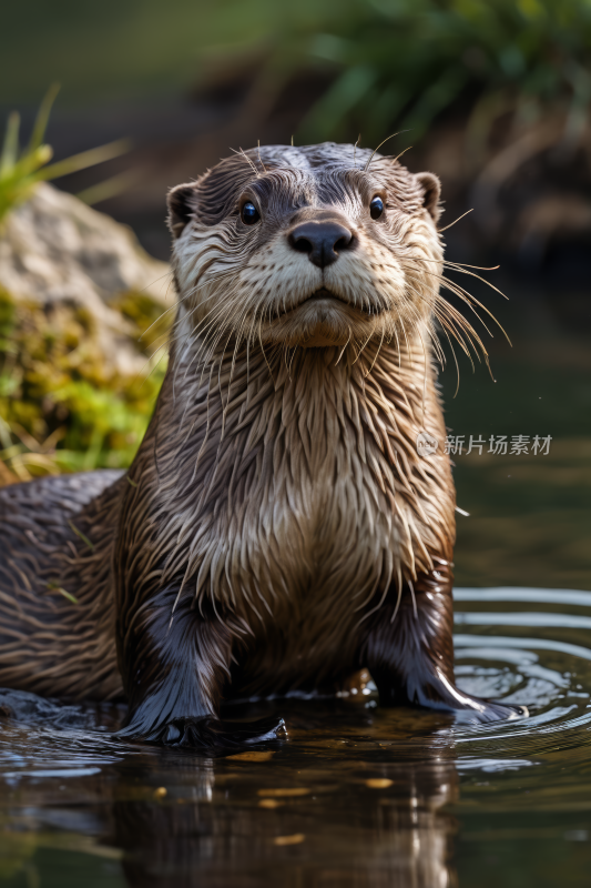 水里一只湿水獭高清图片