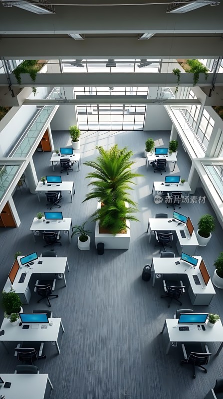 现代办公空间绿意盎然的工作环境