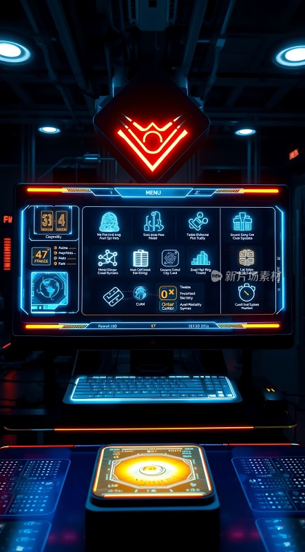 未来科技控制台全息菜单界面智能设备操作中心