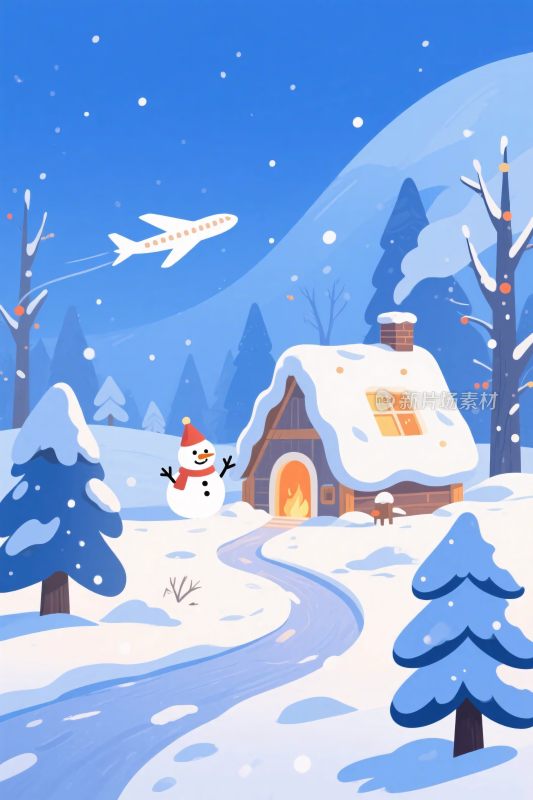 冬日童话雪景插画