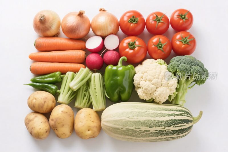 多样新鲜蔬菜整齐摆放