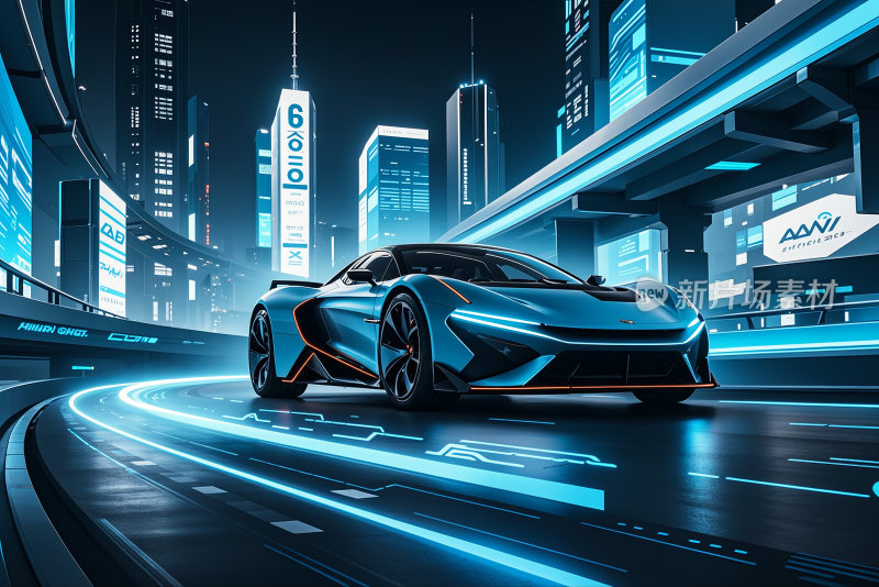 AI未来科技新能源汽车蓝色背景科技汽车
