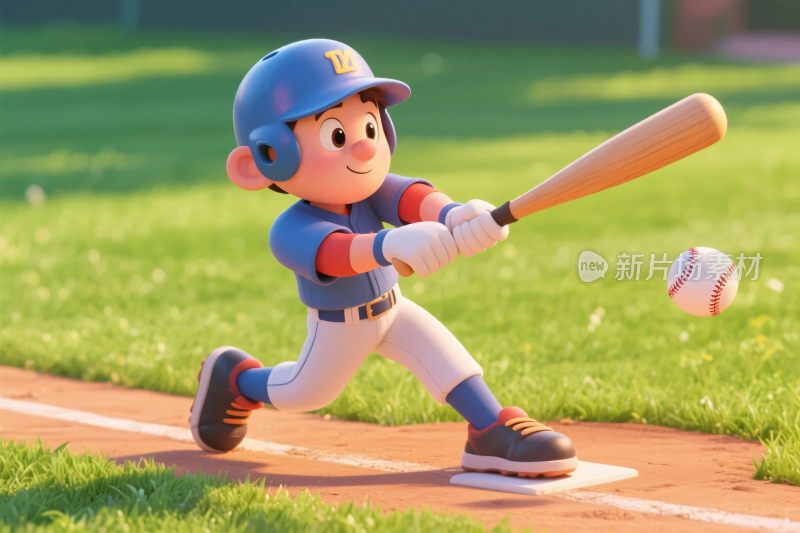 卡通棒球运动员挥棒