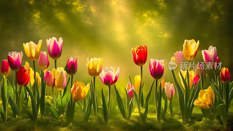 阳光下的多彩郁金香